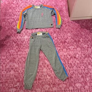 Aviator Nation Gray Sweatpants Set with Rainbow Stripes